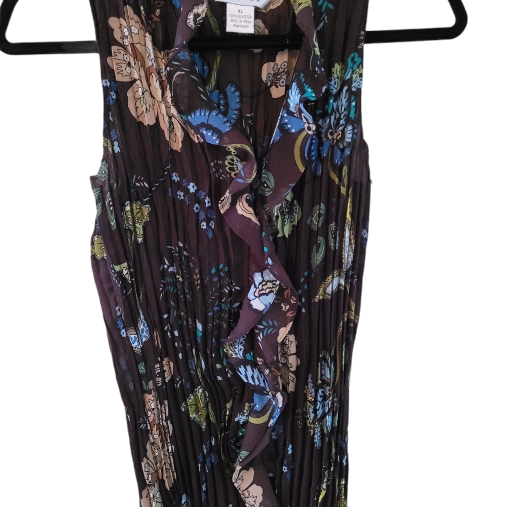 Allison Taylor brown blouse with floral print.
